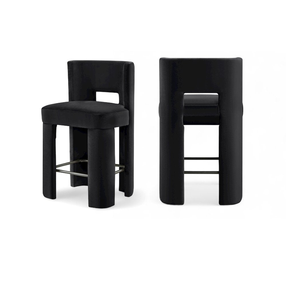 Zuno Black Velvet Performance Fabric Upholstered Counter Stool