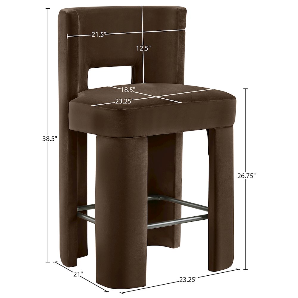 Zuno Brown Velvet Performance Fabric Upholstered Counter Stool