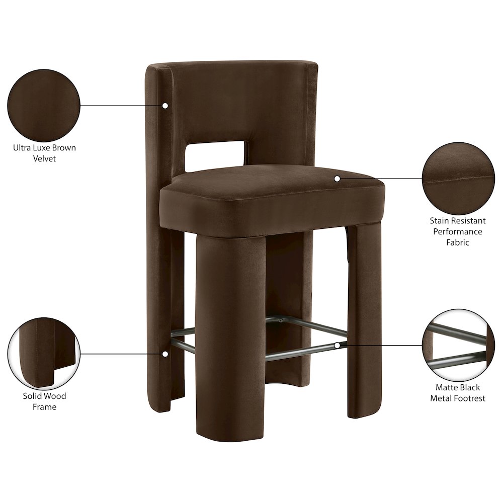 Zuno Brown Velvet Performance Fabric Upholstered Counter Stool