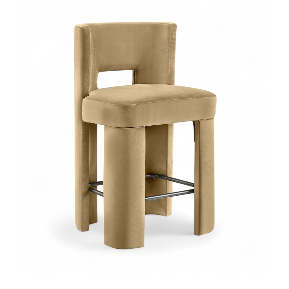 Zuno Camel Velvet Performance Fabric Upholstered Counter Stool