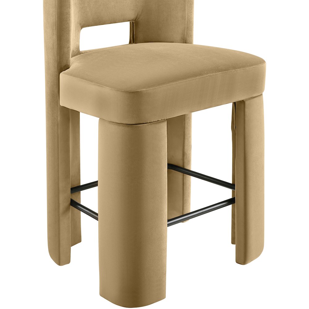 Zuno Camel Velvet Performance Fabric Upholstered Counter Stool