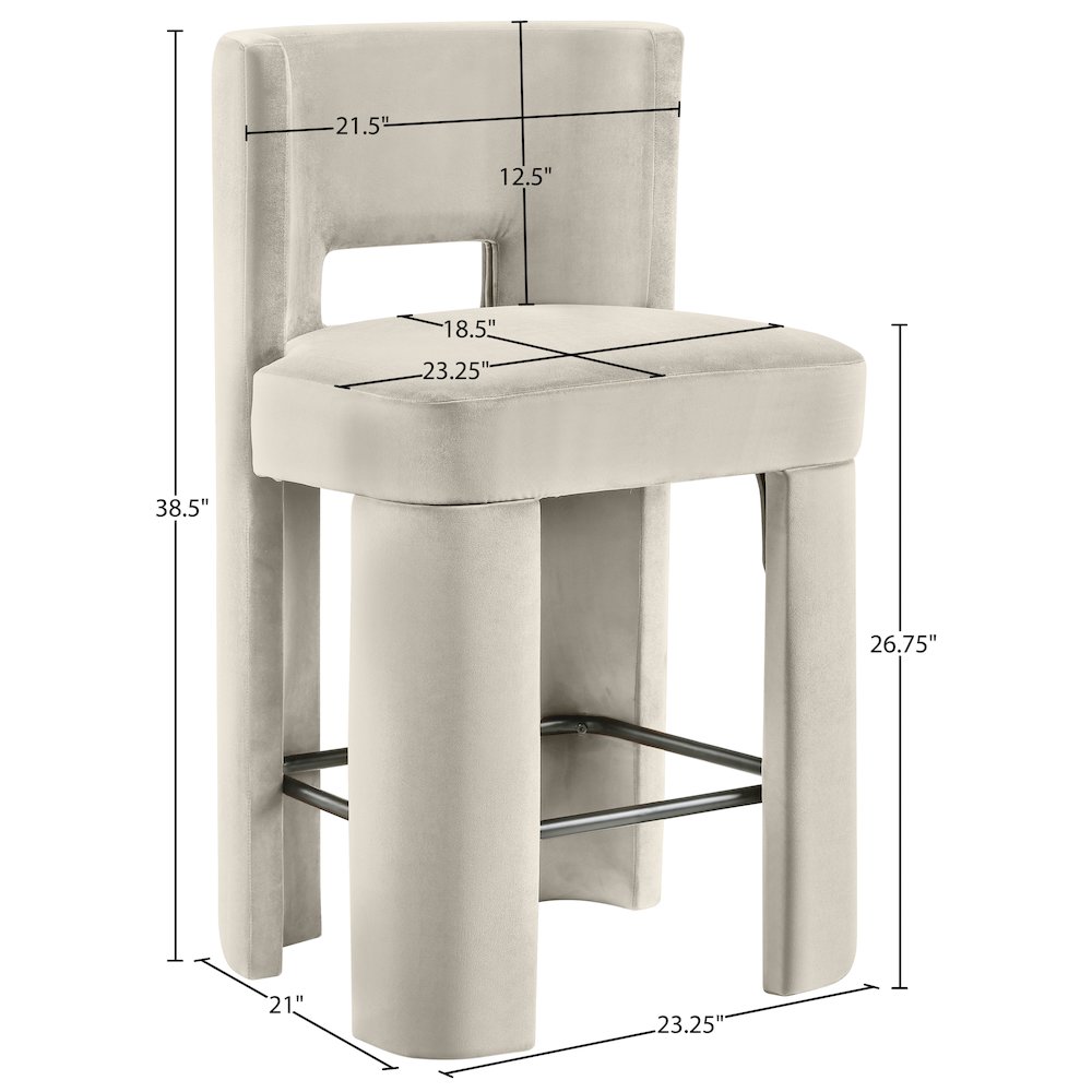 Zuno Cream Velvet Performance Fabric Upholstered Counter Stool