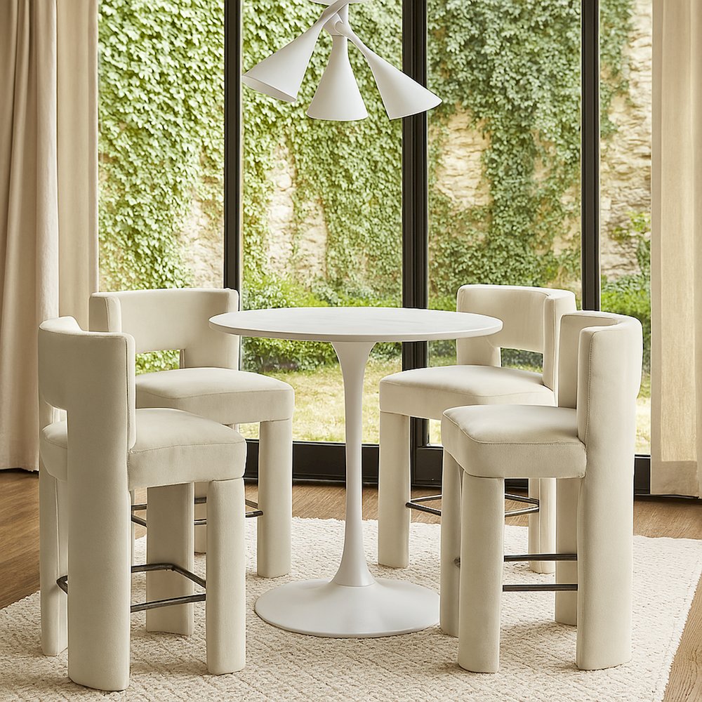 Zuno Cream Velvet Performance Fabric Upholstered Counter Stool