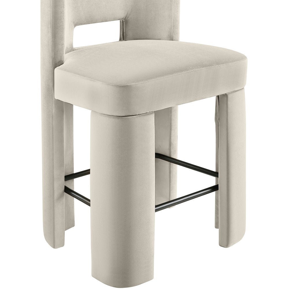 Zuno Cream Velvet Performance Fabric Upholstered Counter Stool