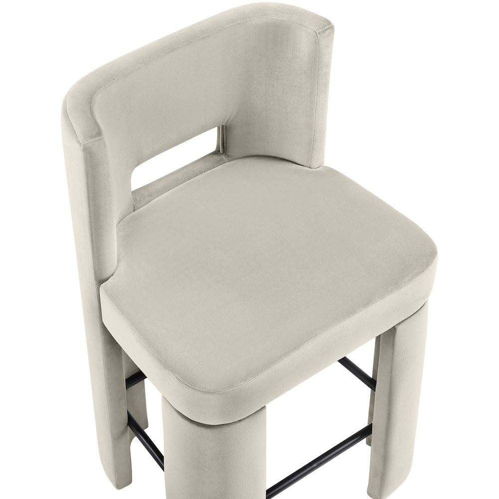 Zuno Cream Velvet Performance Fabric Upholstered Counter Stool