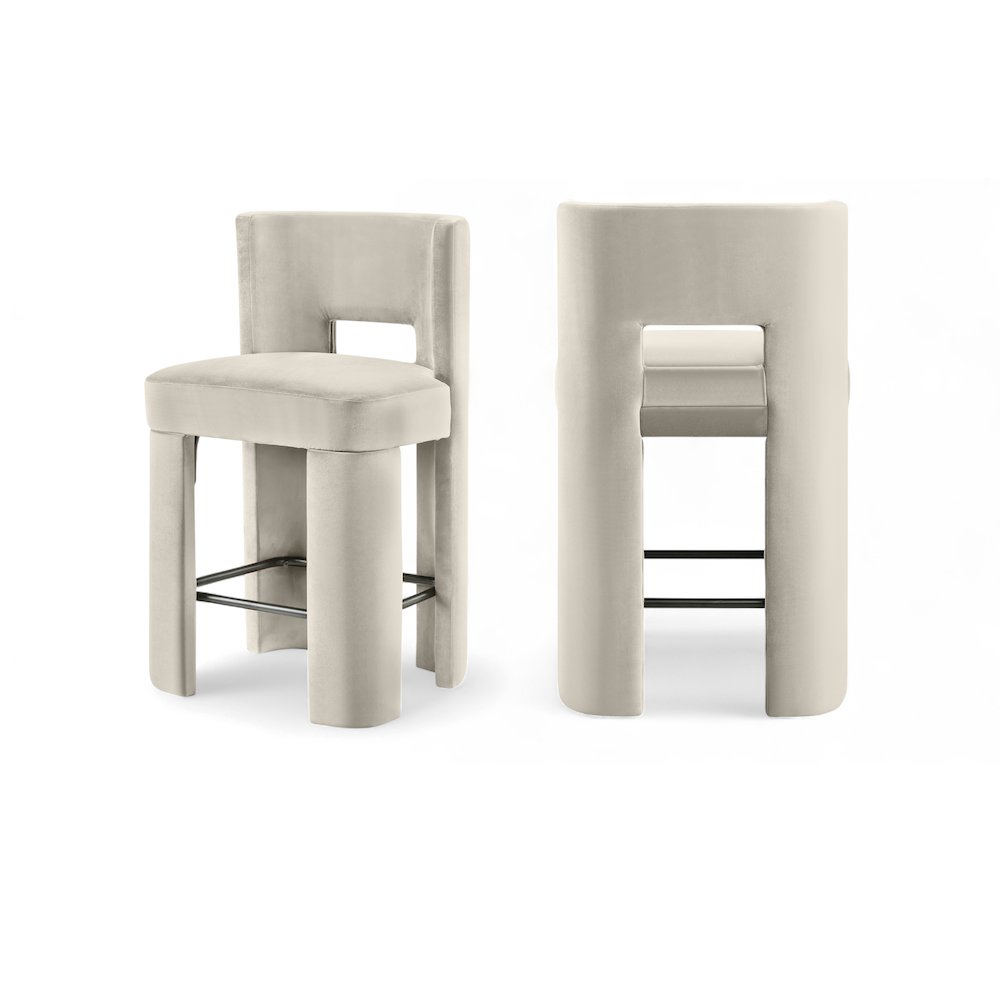 Zuno Cream Velvet Performance Fabric Upholstered Counter Stool