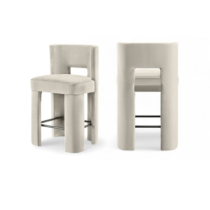 Zuno Cream Velvet Performance Fabric Upholstered Counter Stool