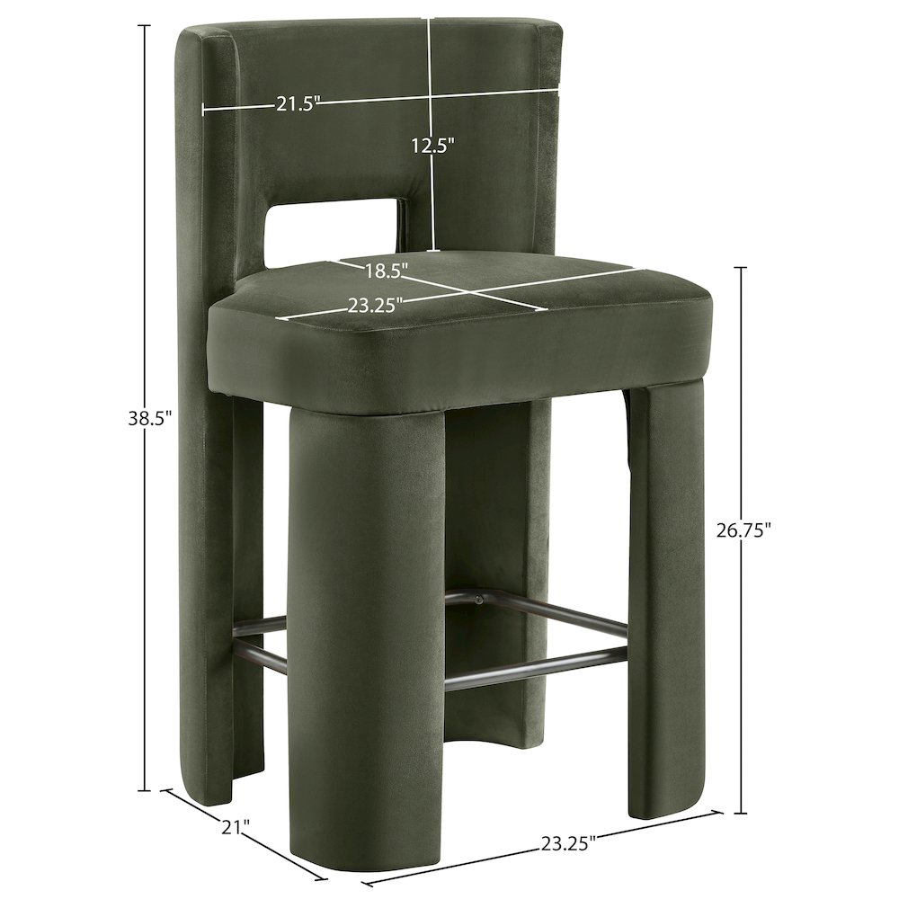 Zuno Green Velvet Performance Fabric Upholstered Counter Stool