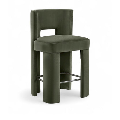 Zuno Green Velvet Performance Fabric Upholstered Counter Stool