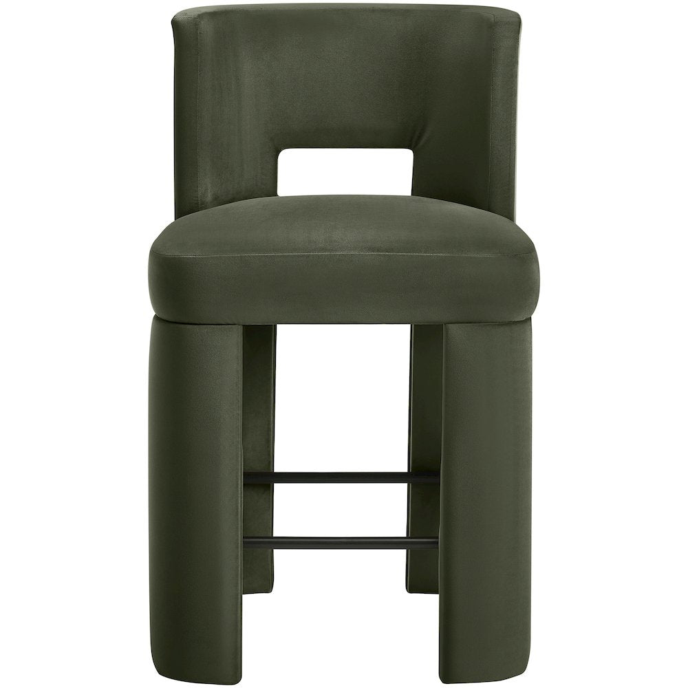 Zuno Green Velvet Performance Fabric Upholstered Counter Stool