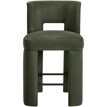 Zuno Green Velvet Performance Fabric Upholstered Counter Stool