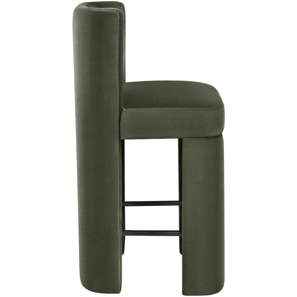 Zuno Green Velvet Performance Fabric Upholstered Counter Stool