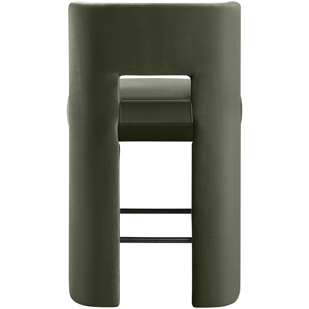 Zuno Green Velvet Performance Fabric Upholstered Counter Stool