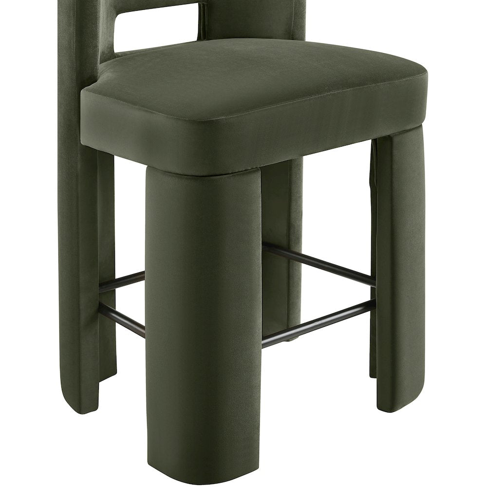 Zuno Green Velvet Performance Fabric Upholstered Counter Stool
