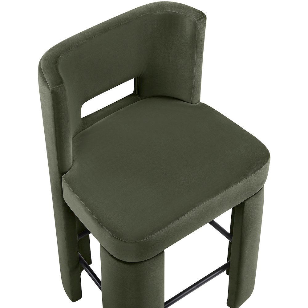 Zuno Green Velvet Performance Fabric Upholstered Counter Stool
