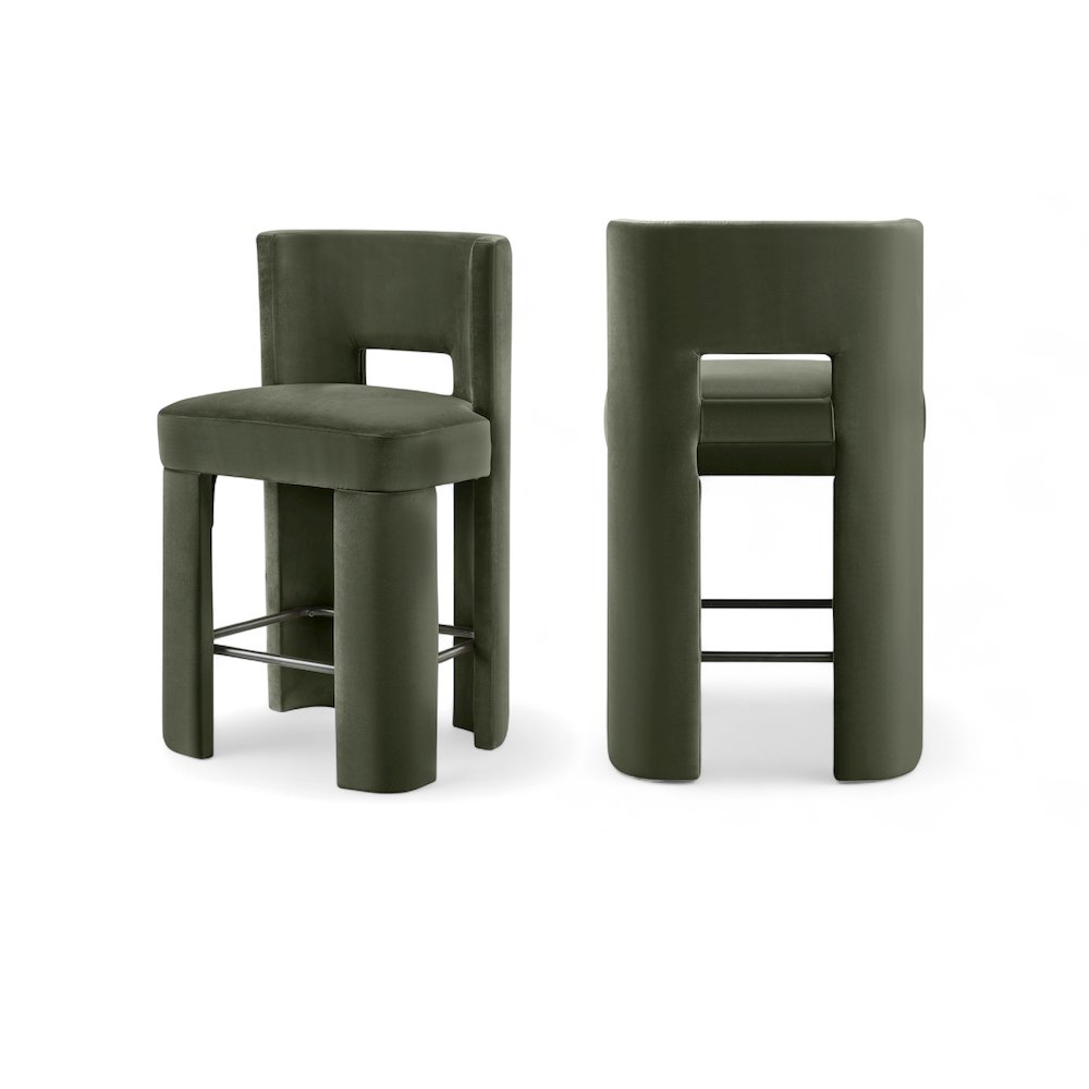 Zuno Green Velvet Performance Fabric Upholstered Counter Stool
