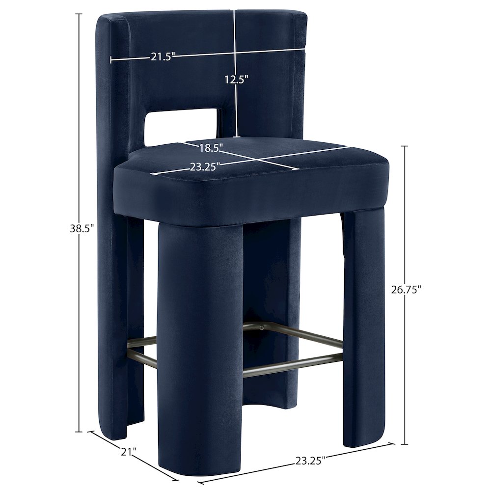 Zuno Navy Velvet Performance Fabric Upholstered Counter Stool
