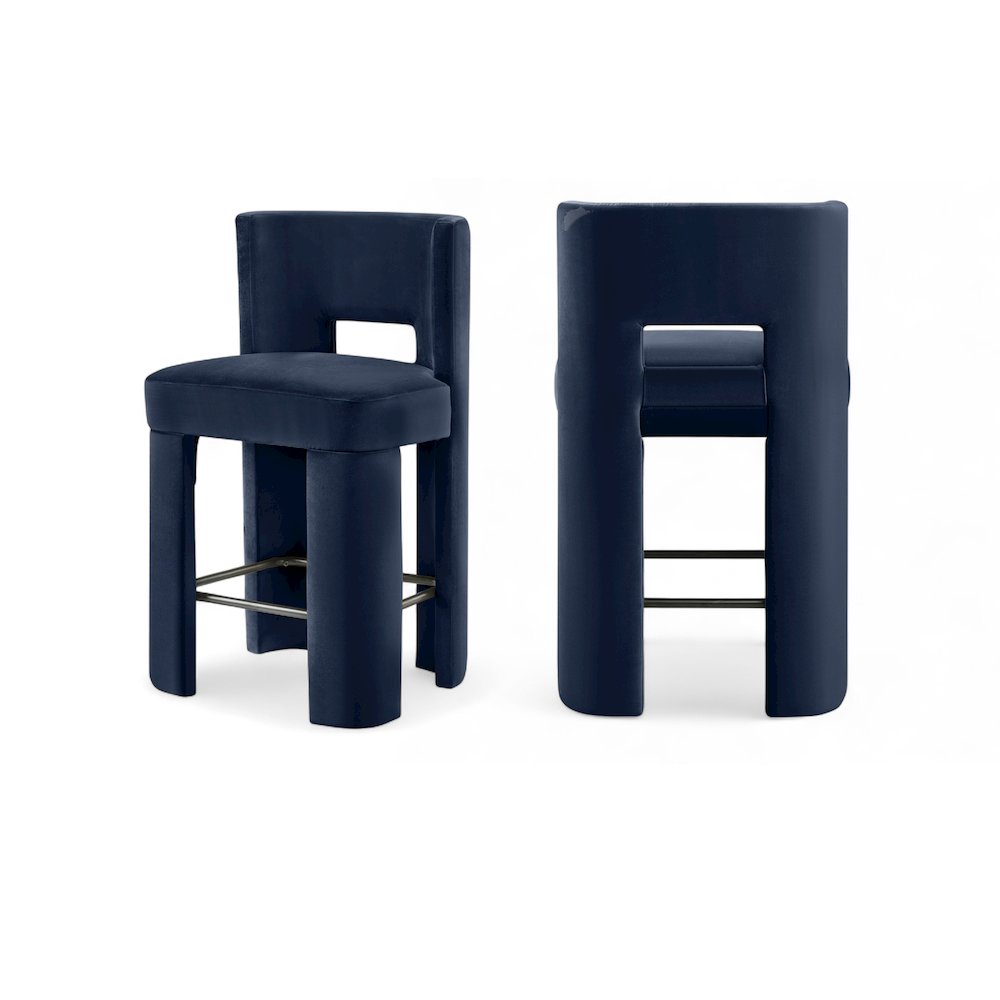 Zuno Navy Velvet Performance Fabric Upholstered Counter Stool