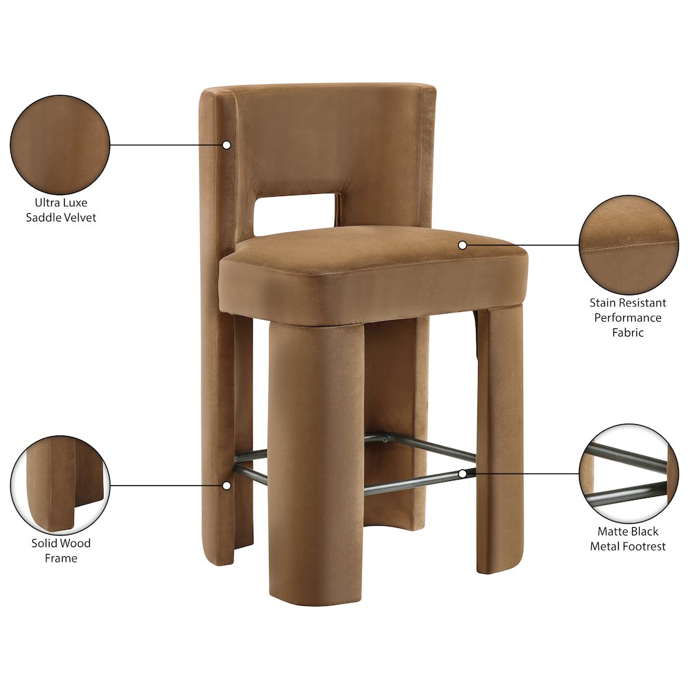 Zuno Saddle Velvet Performance Fabric Upholstered Counter Stool