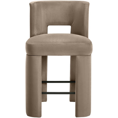Zuno Taupe Velvet Performance Fabric Upholstered Counter Stool