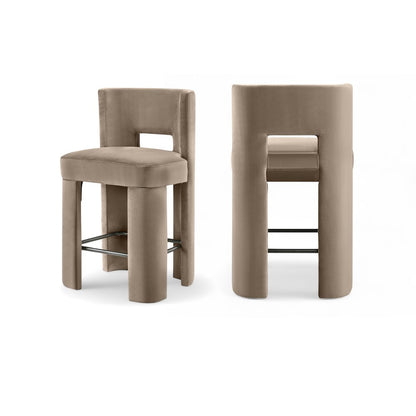 Zuno Taupe Velvet Performance Fabric Upholstered Counter Stool