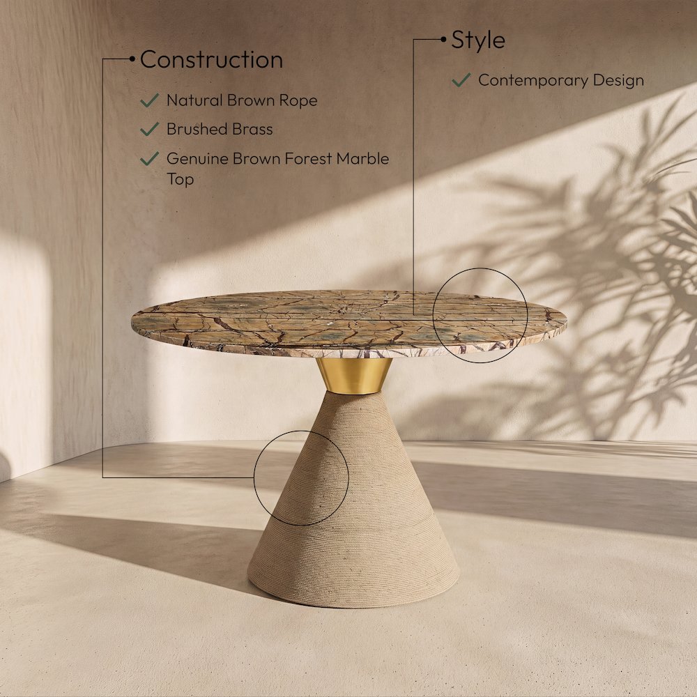 Baleen 48" Brown Genuine Marble And Jute Dining Table
