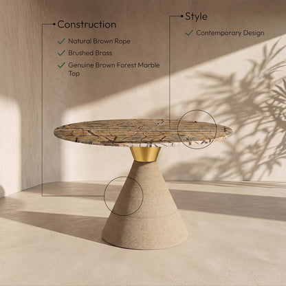 Baleen 48" Brown Genuine Marble And Jute Dining Table