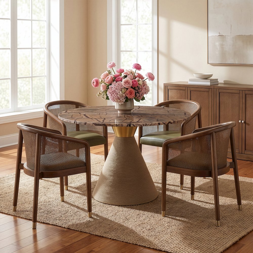 Baleen 48" Brown Genuine Marble And Jute Dining Table