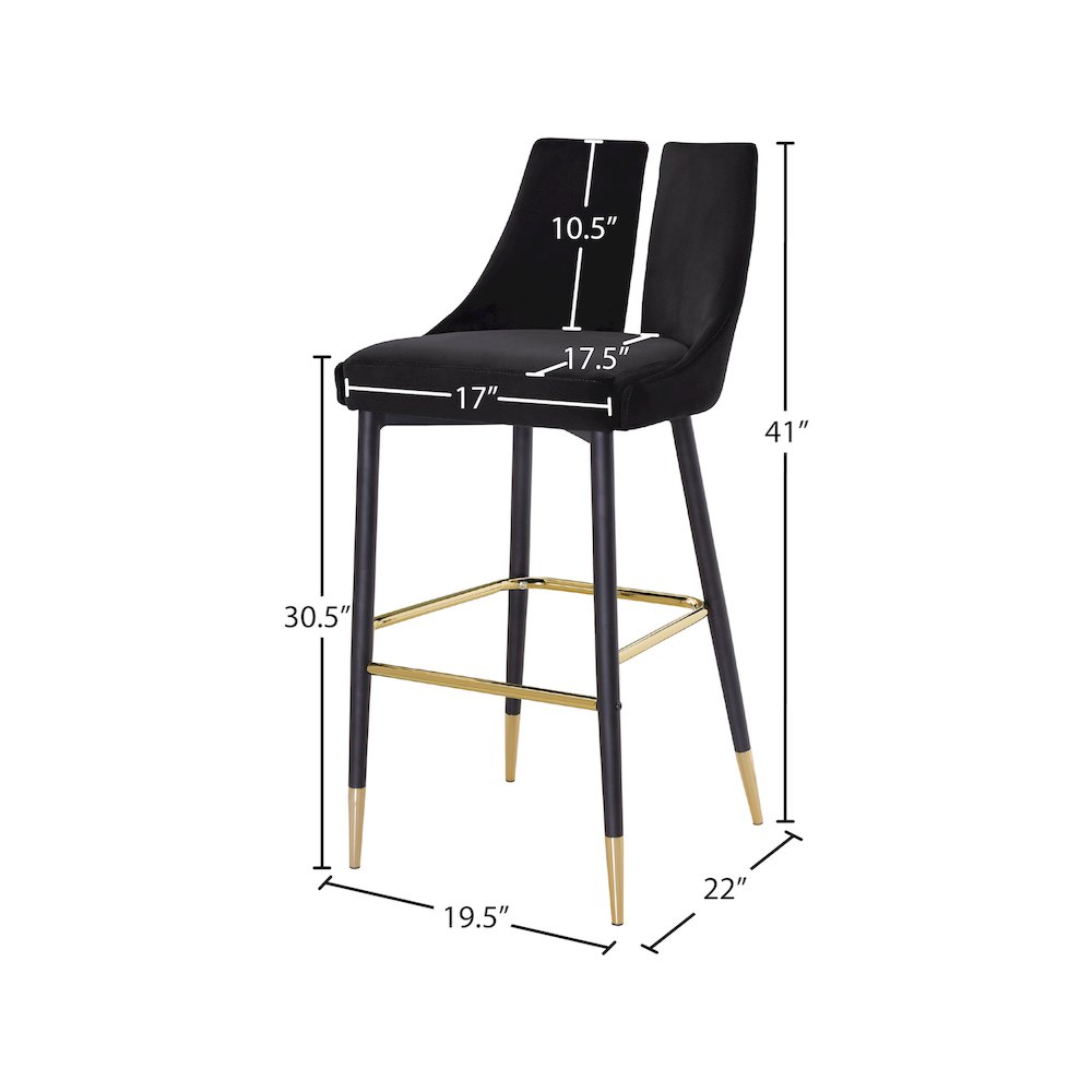 Sleek Black Velvet Stool, Set of 2