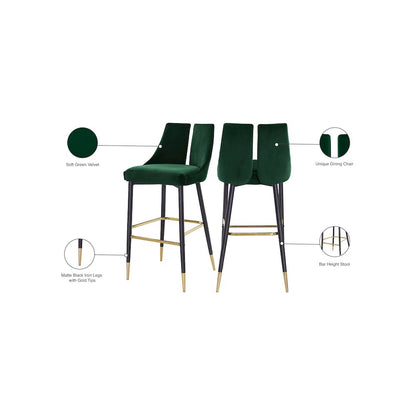 Sleek Green Velvet Stool, Set of 2