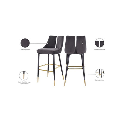 Sleek Grey Velvet Stool, Set of 2