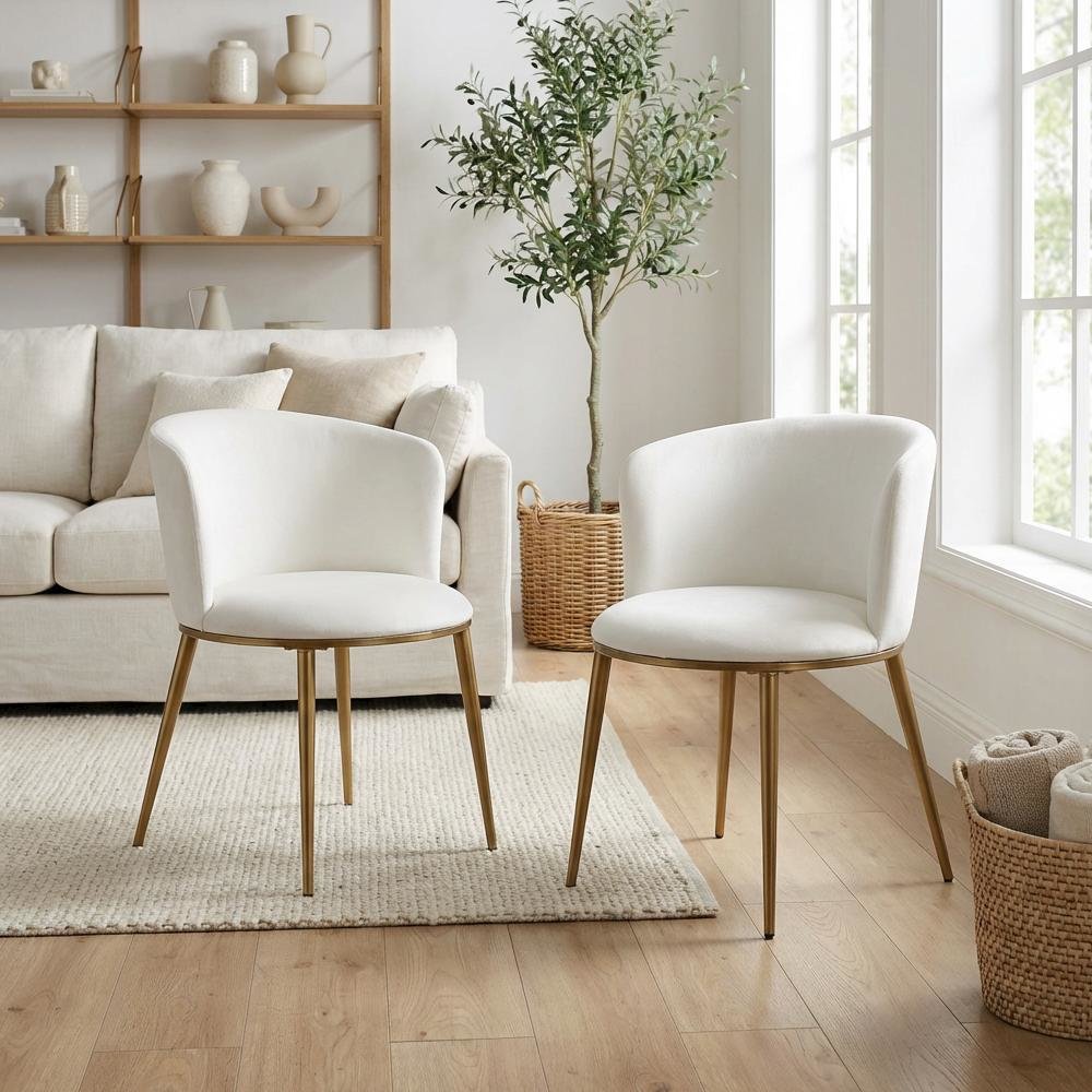 Brushed Gold Vegan Leather Dining Chairs Set of 2 with Contemporary Design