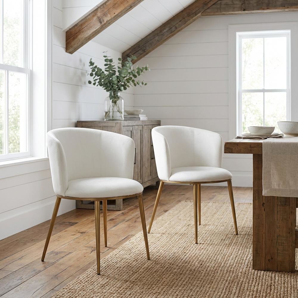 Brushed Gold Vegan Leather Dining Chairs Set of 2 with Contemporary Design