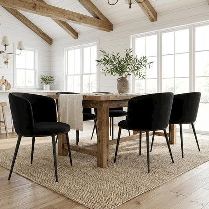 Matte Black Velvet Dining Chairs Set of 2 with Contemporary Back Height