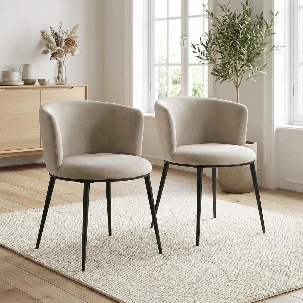 Matte Black Velvet Dining Chair Set of 2 with Cushioned Seat