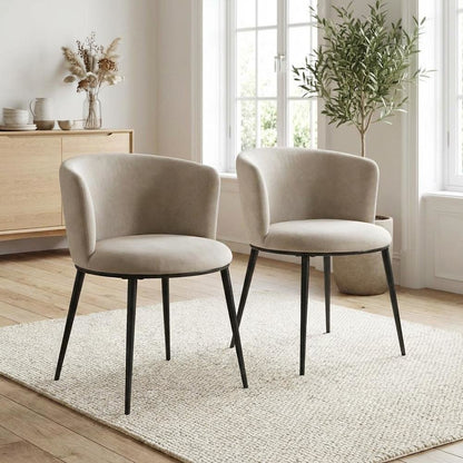 Matte Black Velvet Dining Chair Set of 2 with Cushioned Seat