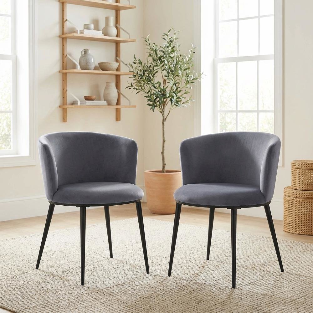 Matte Black Velvet Dining Chairs Set of 2 with Contemporary Design