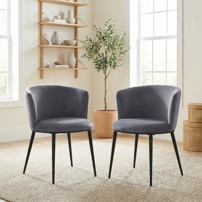 Matte Black Velvet Dining Chairs Set of 2 with Contemporary Design