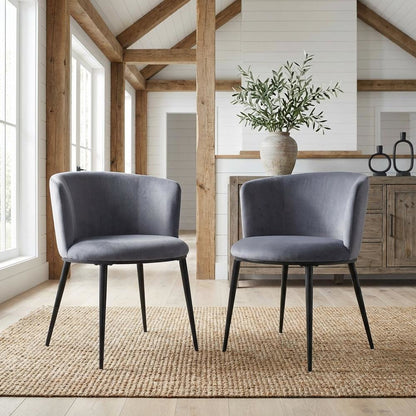 Matte Black Velvet Dining Chairs Set of 2 with Contemporary Design