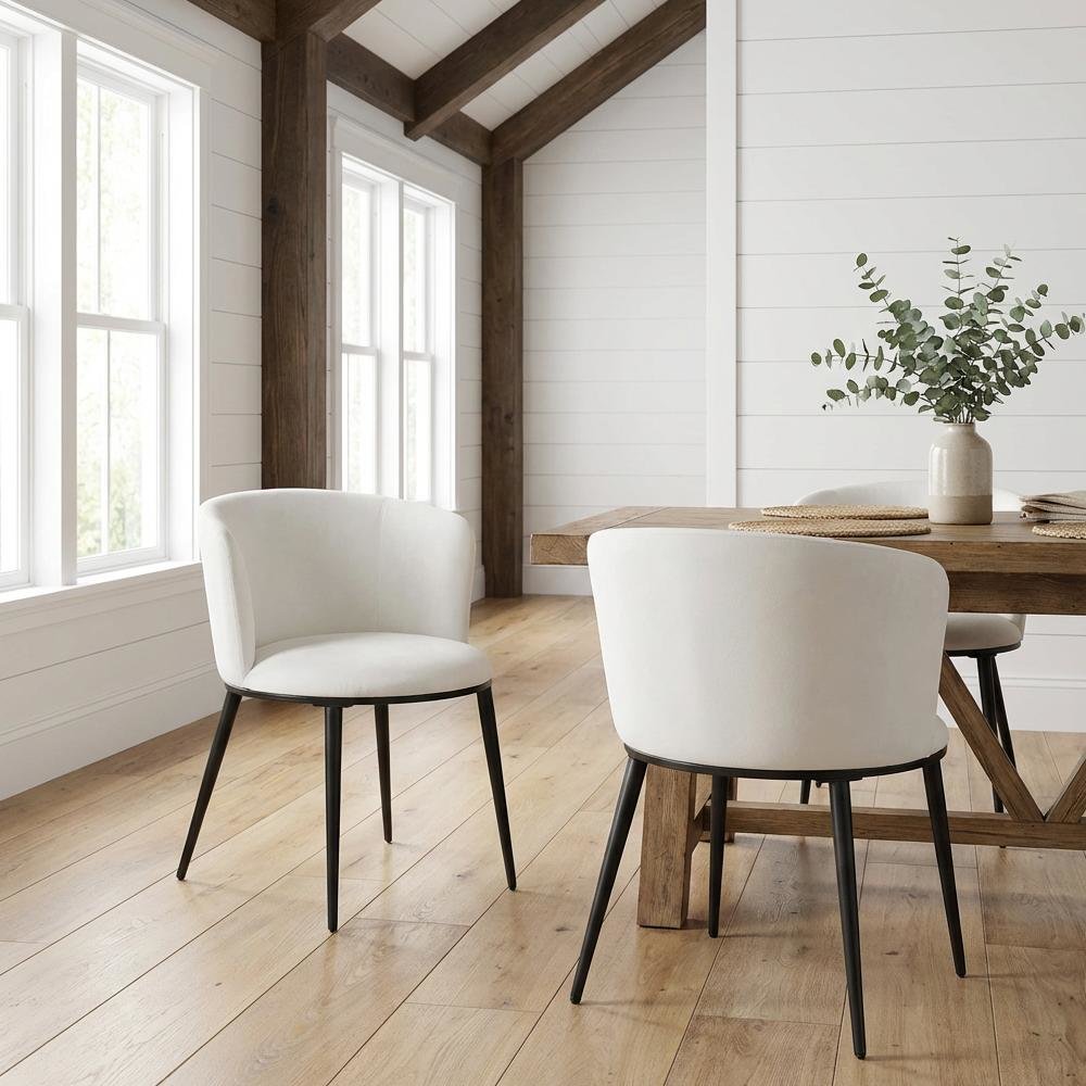 Matte Black Vegan Leather Dining Chairs Set of 2 with Contemporary Design
