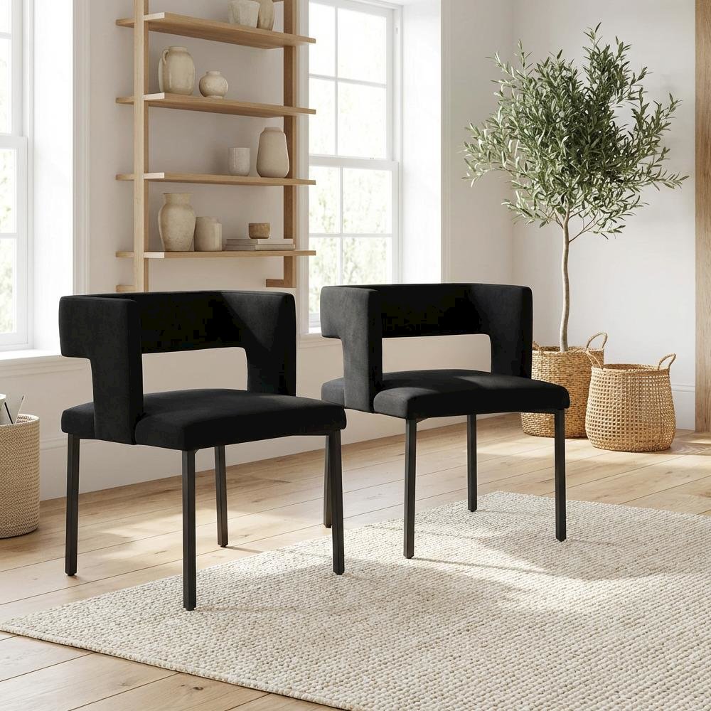 Matte Black Velvet Dining Chairs Set of 2 with Contemporary Style