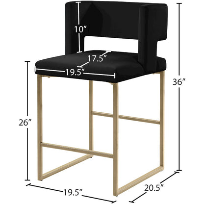 Caleb Black Velvet Counter Stool, Set of 2