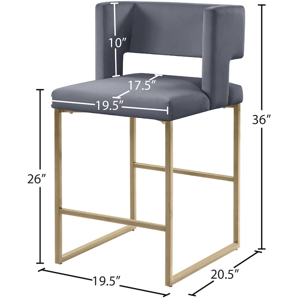 Caleb Grey Velvet Counter Stool, Set of 2