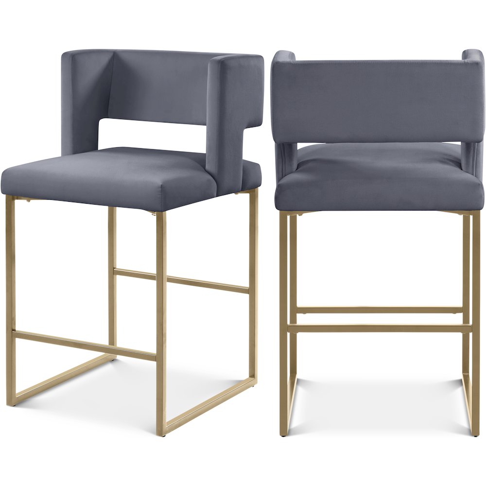 Caleb Grey Velvet Counter Stool, Set of 2