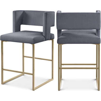 Caleb Grey Velvet Counter Stool, Set of 2