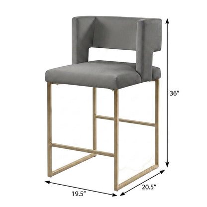 Velvet Upholstered Counter Height Bar Stools Set of 2, Grey Velvet