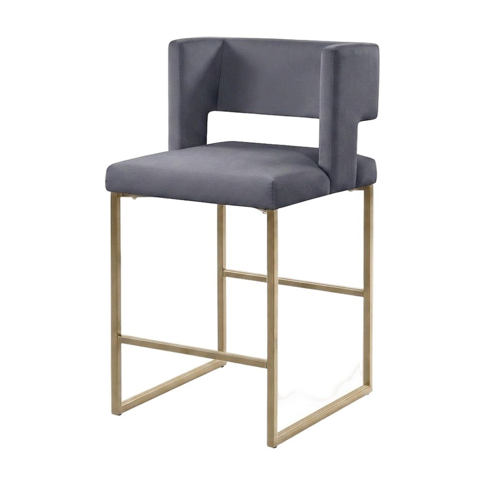 Velvet Upholstered Counter Height Bar Stools Set of 2, Grey Velvet