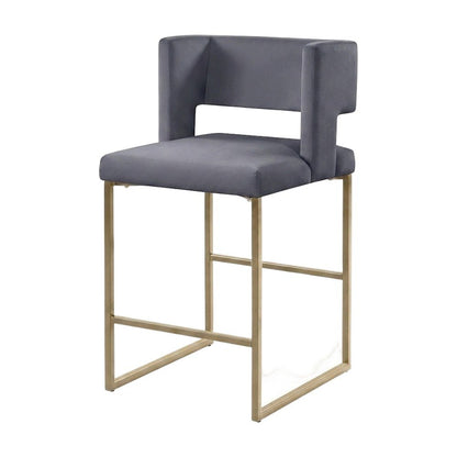 Velvet Upholstered Counter Height Bar Stools Set of 2, Grey Velvet