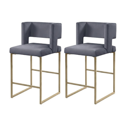 Velvet Upholstered Counter Height Bar Stools Set of 2, Grey Velvet