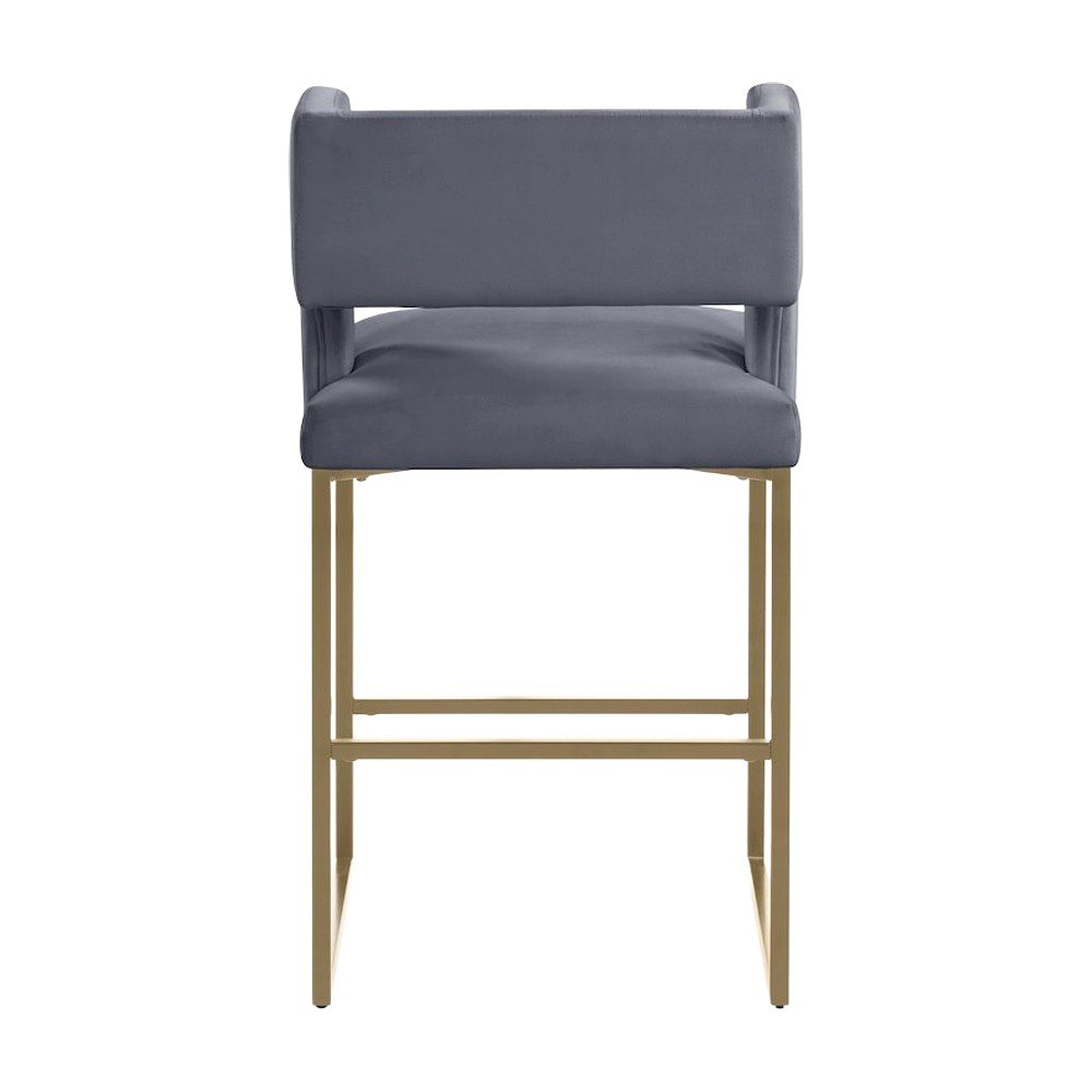 Velvet Upholstered Counter Height Bar Stools Set of 2, Grey Velvet